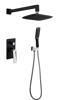 Смеситель встроенный + верхний душ + ручной душ ЧЕРНЫЙ+ХРОМ