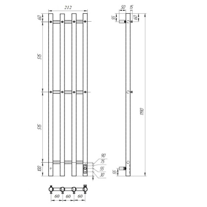 Полотенцесушитель электрический Point Деметра PN12832B П3 180x1200 диммер справа, черный