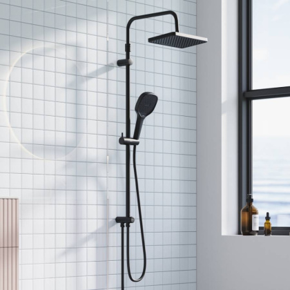 940000300 Merkur душ.система: верх.душ 310*200 мм, ручн.душ 3 ф-ции 130*250 мм, штанга 1050-1450, черная