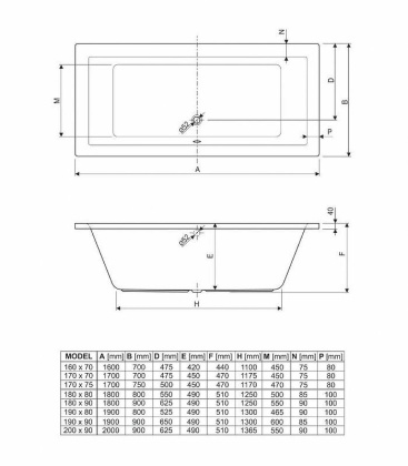 Акриловая ванна CEZARES PLANE-170-70-45-W37
