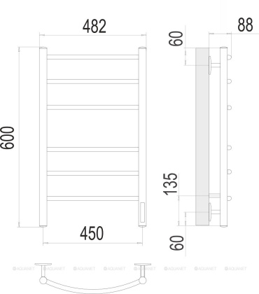 Полотенцесушитель Terminus Классик П6 450х600 электро КС 9003 матовый 