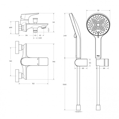 MARINO Смеситель для ванны и душа в комплекте с ручным душем, шлангом и держателем, хром MARINO-VASM-CRM MARINO Смеситель для ванны и душа в комплекте с ручным душем, шлангом и держателем, хром MARINO-VASM-CRM