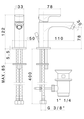 Смеситель для биде OLE однорычажный с донным клапаном, хром глянец