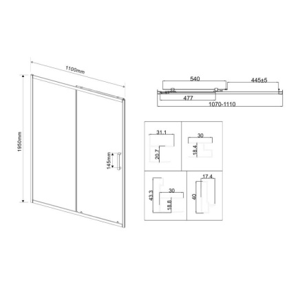 Душевая дверь City VDS-5CT110CL, 1100, хром, стекло прозрачное