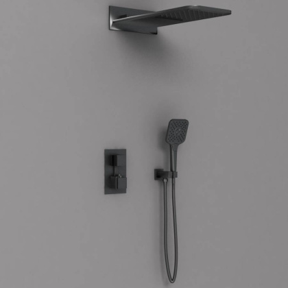 Душевой комплект VSFW-103TMB термостатический встраиваемый, двухрежимный, черный