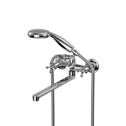 Смеситель универсальный с плоским изливом 32 см, двуручковый, поворотный переключатель, латунь/хром Смеситель универсальный с плоским изливом 32 см, двуручковый, поворотный переключатель, латунь/хром