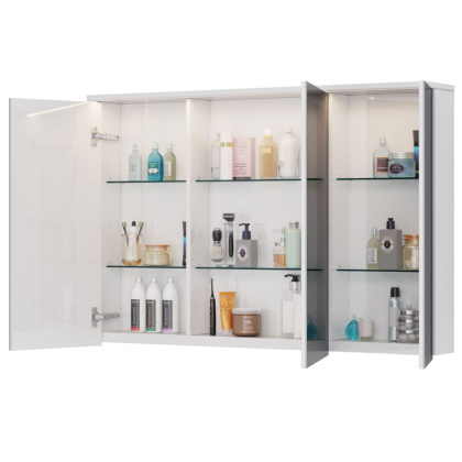 Шкаф зеркальный Lemark ZENON 120х80см 3-х дверный, с козырьком-подсветкой, с розеткой, цвет корпуса: Белый глянец