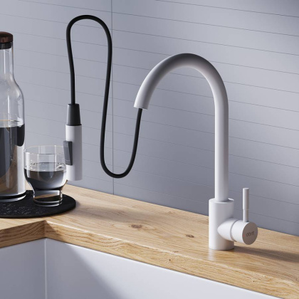 D3007533 Logic Кухонный смеситель  с вытягивающимся изливом, белый D3007533 Logic Кухонный смеситель  с вытягивающимся изливом, белый