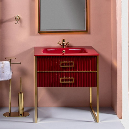 Тумба MONACO 100см h84см бордо глянец + золото под раковину моноблок 866-100-RG Boheme