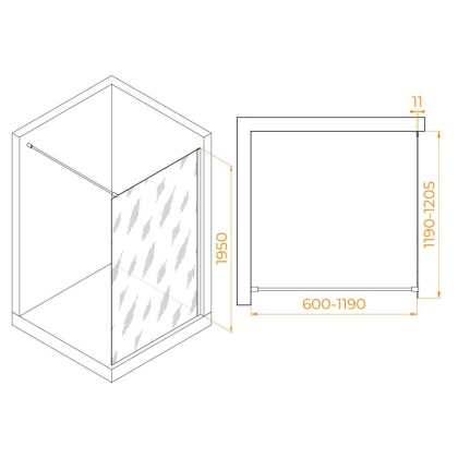 Душевая перегородка 120*195 RGW WA-002 B Чёрный/Тонированное(серое)/6 мм (1190-1205) (Easy)