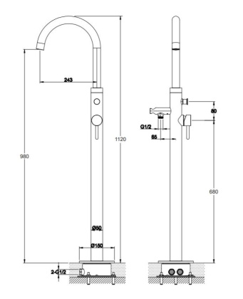 Смеситель для ванны отдельностоящий OMNIRES Y Y1233BL (черный BLH)   Смеситель для ванны отдельностоящий OMNIRES Y Y1233BL (черный BLH)