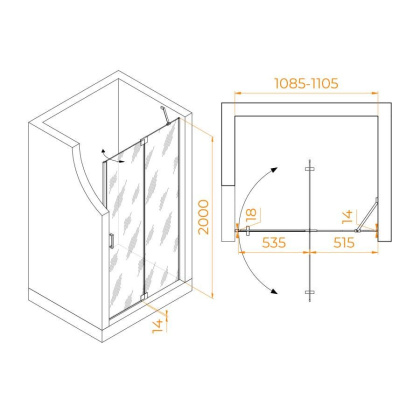 Душевая дверь 110*200 RGW HO-014-Gr Серый/Матовое/8 мм (EasyClean)