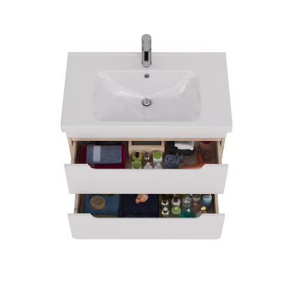 Тумба Lemark OLIVIA 80см под 1 раковину, подвесная, 2 ящика, цвет корпуса: Дуб кантри, цвет фасада: Белый глянец Тумба Lemark OLIVIA 80см под 1 раковину, подвесная, 2 ящика, цвет корпуса: Дуб кантри, цвет фасада: Белый глянец