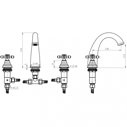 Смеситель для раковины на 3 отверстия_Комплект Смеситель для раковины на 3 отверстия_Комплект