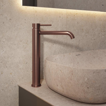 Смеситель для раковины ETERNA однорычажный, высокий, без дон\клапана 3/8”, брашированная медь, pvd