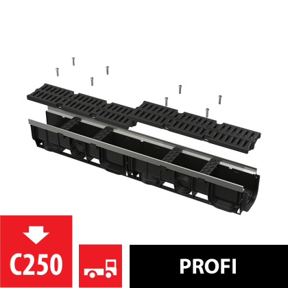 Дренажный канал 100 мм с металлической рамой и решеткой из композитного материала С250
