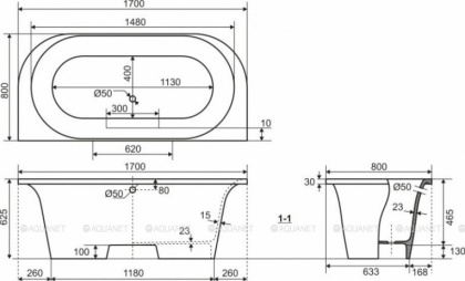 Ванна из искусственного мрамора Эстет Лира 170x80