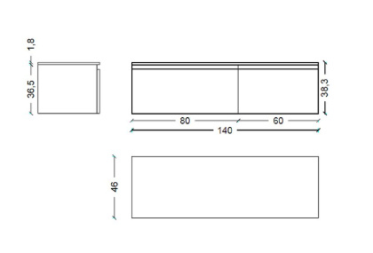 Ящик под столешницу 140см АНТРАЦИТ глянец VALLESSI UNO-S 897-140-A glossy Boheme