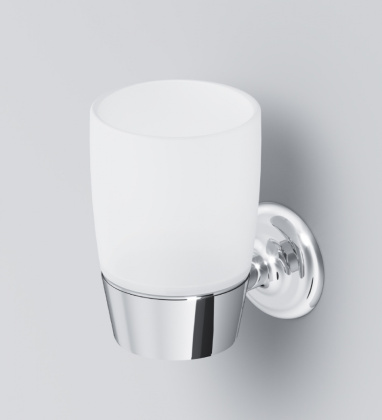 Стеклянный стакан A8034300 Like с настенным держателем, 12х8х11,5 см, хром