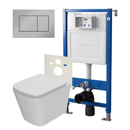 Сет: Система инсталляции Point Элемент для подвесного унитаза PN45120 + Клавиша смыва для инсталляции Point Ника, хром, PN44081C + Унитаз подвесной Point Ника безободковый, сиденье микролифт PN41081