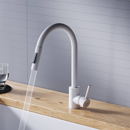 D3007533 Logic Кухонный смеситель  с вытягивающимся изливом, белый D3007533 Logic Кухонный смеситель  с вытягивающимся изливом, белый