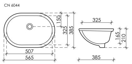 Умывальник овальный встраиваемый под столешницу Element 565*385*210мм, с крепежом и шаблоном для установки