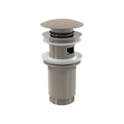 Донный клапан сифона для умывальника CLICK/CLACK 5/4", цельнометаллический с переливом и большой заглушкой, NICKEL-глянец