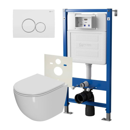 Сет: Система инсталляции Point Элемент для подвесного унитаза PN45120 + Клавиша смыва для инсталляции Point Виктория, белая/хром, PN44061WC + Унитаз подвесной Point Афина безободковый, сиденье микролифт PN41041