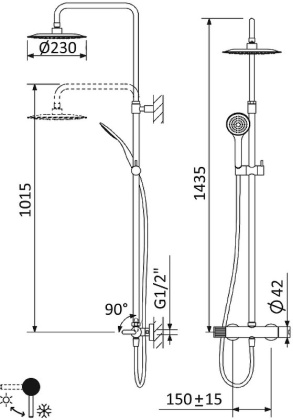 LEAF-CDA-23-01 Душевая стойка телескопическая, с верхним и ручным душем, верхний душ диаметр 230 мм АБС пластик, исполнение хром LEAF-CDA-23-01 Душевая стойка телескопическая, с верхним и ручным душем, верхний душ диаметр 230 мм АБС пластик, исполнение хром