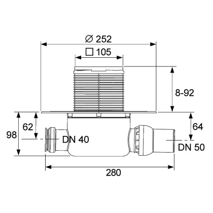 Комплект точечного трапа с сифоном DN 50 и декоративной решеткой Комплект точечного трапа с сифоном DN 50 и декоративной решеткой