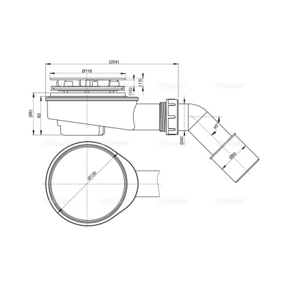 Сниженный сифон для толстостенного душевого поддона, хром Сниженный сифон для толстостенного душевого поддона, хром