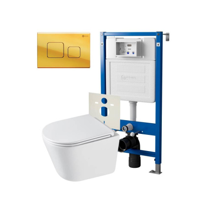 Сет: Система инсталляции Point Элемент для подвесного унитаза PN45120 + Клавиша смыва для инсталляции Point Афина, золото, PN44041G + Унитаз подвесной Point Венера безободковый, белый, сиденье дюропласт микролифт быстросъемное PN41071