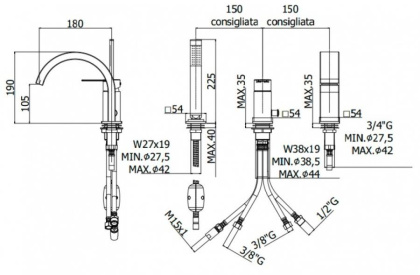 Смеситель на борт ванны Paffoni Ringo RIN040LNO Смеситель на борт ванны Paffoni Ringo RIN040LNO