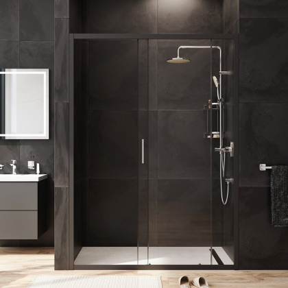 W90G-140-1-195BT Gem Solo Дверь душевая 140х195, стекло прозрачное, профиль Черный матовый