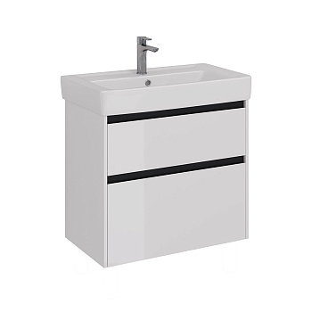 Тумба Lemark COMBI 80см под 1 раковину, подвесная/напольная, 2 ящика, цвет планки: Чёрный, цвет корпуса, фасада: Белый глянец