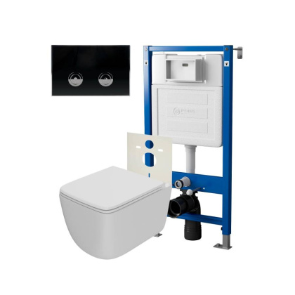 Сет: Система инсталляции пневматическая Point Элемент П для подвесного унитаза PN45121 + Клавиша смыва для пневматической инсталляции Point Венера, черный/хром, PN44071BC + Унитаз подвесной Point Меркурий безободковый, сиденье дюропласт микролифт, быстрос
