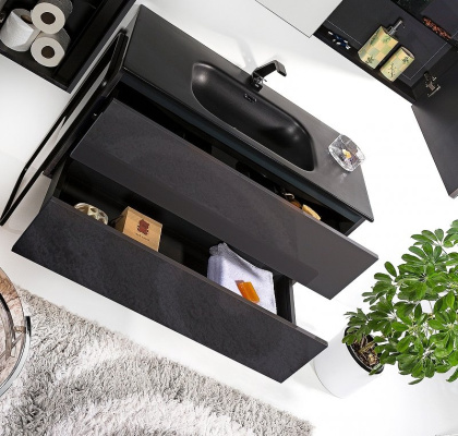 Тумба без раковины Vallessi 80*46cm АНТРАЦИТ глянец 2 полки 837-080-A glossy Boheme