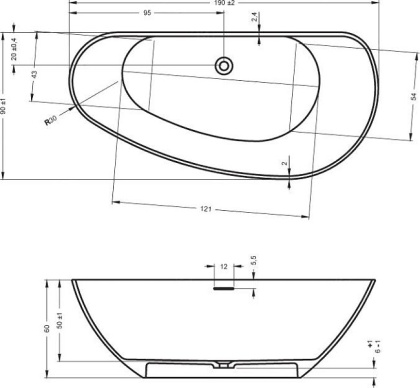 Асимметричная ванна из искусственного камня Riho Granada 190x90 белая BS2000500000000