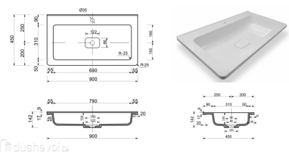Раковина "Kare luxe silk" 900х450