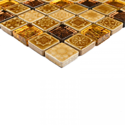 Мозаика стеклянная с камнем Morocco Gold (чип 8*23*23) 300*300(11шт.-0.99м2), м2