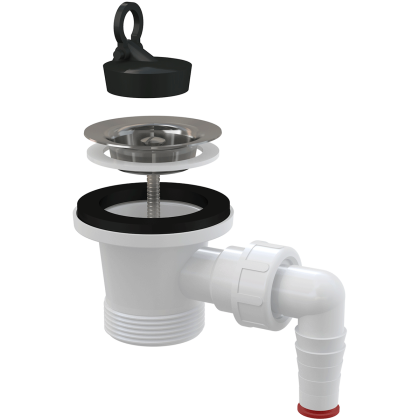 Донный клапан сифона для умывальника 6/4" с нержавеющей peшeткой DN63 и штуцером Донный клапан сифона для умывальника 6/4" с нержавеющей peшeткой DN63 и штуцером