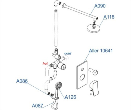 A16190 Встраиваемый комплект для душа с верхней душевой насадкой и лейкой Wasserkraft