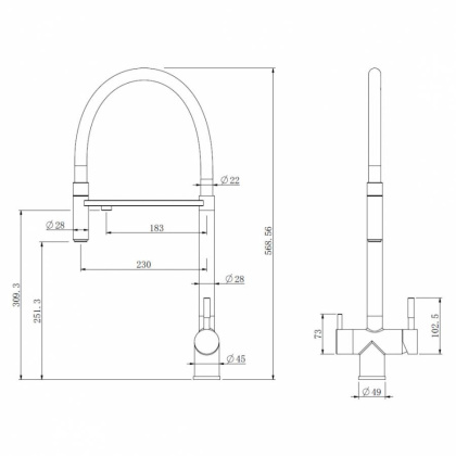 Смеситель ABBER Wasser Kreis AF81141SP для кухни с подключением фильтра и выдвижной лейкой, сатин