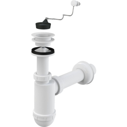 Сифон для умывальника DN40 с пластмассовой peшeткой DN63, с цепочкой
