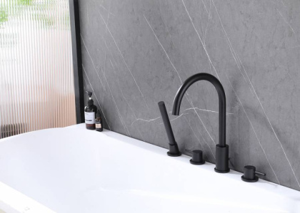 Смеситель ABBER Wasser Kreis AF8113B на борт ванны, черный матовый Смеситель ABBER Wasser Kreis AF8113B на борт ванны, черный матовый