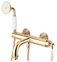 APHRODITE-VDM-03/24-Bi Смеситель для ванны и душа однорычажный в комплекте с ручным душем, исполнение золото 24 карат, ручки белые
