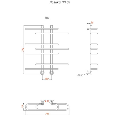 Полотенцесушитель Логика НП 80*60 (ЛЦ9)