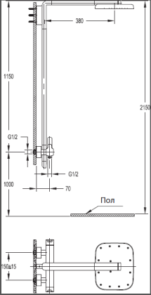 TESORO-F-CD-01 Душевая стойка со смесителем для верхнего и ручного душа