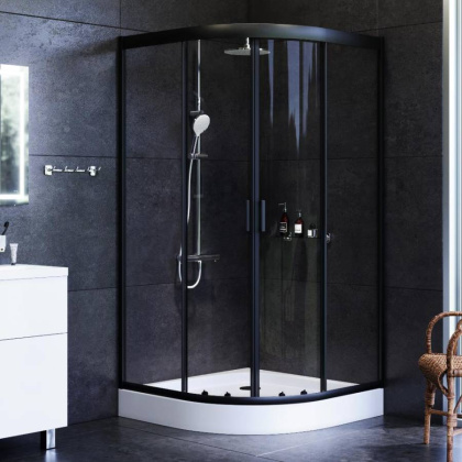 W90G-401-100BT Душевое ограждение Gem 1/4 Rond 100x100 стекло прозрачное, профиль черный матовый, бе