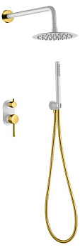 Смеситель встроенный + верхний+ ручной душ Uno. Белый Золото